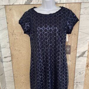 Vince Camuto Geometric Sequin Sheath Dress Deep blue | NBW